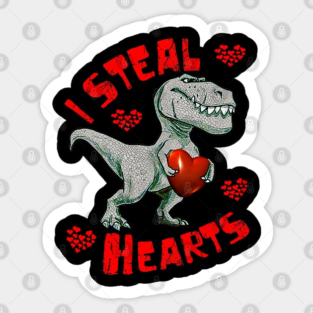 I Steal Hearts Funny Trex T-Rex Valentine's Day Gift Tee Sticker by waterbrookpanders